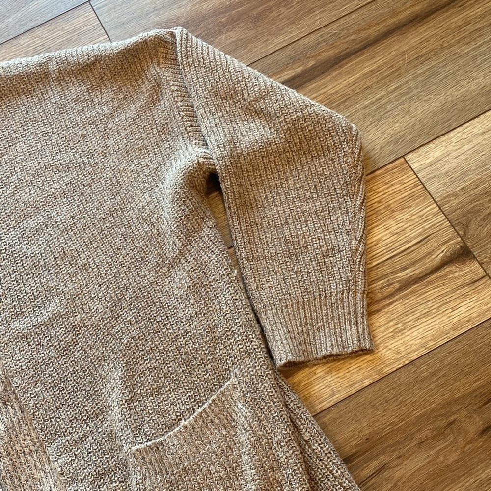 Easel long, open-front knit cardigan in a neutral, tan/beige - Picture 5 of 6